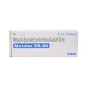Metolar XR 50 Mg Box/Carton showing the Front face.
