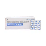 Metolar XR 50 Mg Box/Carton + Blister Pack showing the Front face.