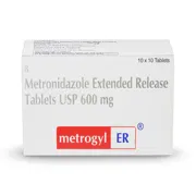 Metrogyl ER 600 Mg Tablet Box/Carton showing the Front face.