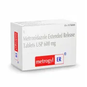 Metrogyl ER 600 Mg Tablet Box/Carton showing the Front face.