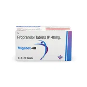 Migabet 40 Mg Tablet Box/Carton showing the Front face.