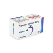 Migabet 40 Mg Tablet Box/Carton showing the Front face.