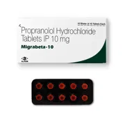 Migrabeta 10 mg Tablet Box/Carton + Blister Pack showing the Front face.