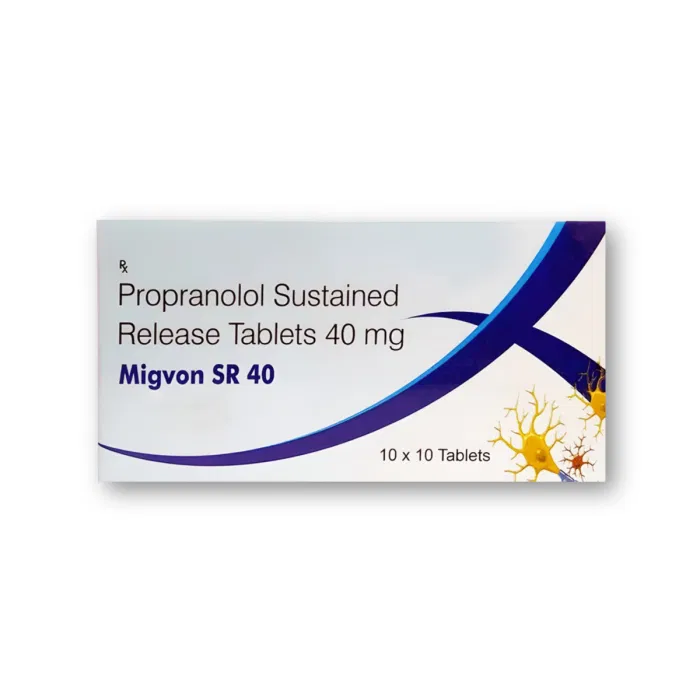 Migvon SR 40 Tablet Box/Carton showing the Front face.