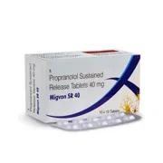 Migvon SR 40 Tablet Box/Carton + Blister Pack showing the Front face.