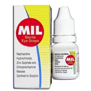 Mil 10 ml Eye Drops Bottle + Box/Carton showing the Front face.