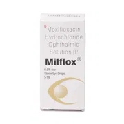 Milflox 0.5% 5 ml Box/Carton showing the Front face.