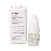Milflox 0.5% 5 ml Box/Carton + Eye Drops Bottle showing the Front and Back face.