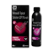 Minichek 5% Solution 60 ml Box/Carton + Bottle showing the Front face.