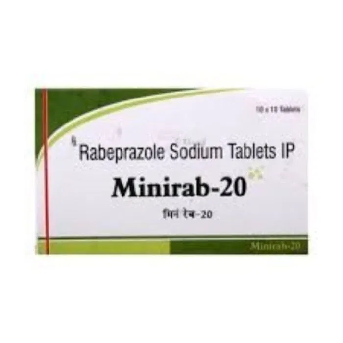 Minirab 20 Tablet Box/Carton showing the Front face.