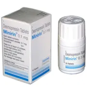 Minirin 0.1 Mg Box/Carton + Bottle showing the Front face.