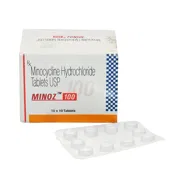 Minoz 100 Mg Box/Carton + Blister Pack showing the Front face.
