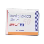 Minoz 50 Mg Box/Carton showing the Front face.
