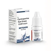 Mitears Eye Drop 3 ml Box/Carton + Eye Drops Bottle showing the Front face.
