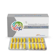 Mormox 500 Mg Capsule Box/Carton + Blister Pack showing the Front face.