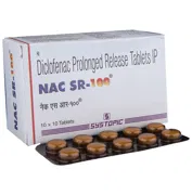 NAC SR 100 Tablet Box/Carton + Blister Pack showing the Front face.