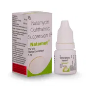 Natamet 5% 3 ml Box/Carton + Eye Drops Bottle showing the Front face.