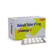Nebicip 5 Tablet Box/Carton + Blister Pack showing the Front face.