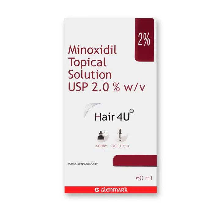 New Hair 4U 2% Solution Box/Carton showing the Front face.