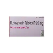 Novastat 20 Tablet Box/Carton showing the Front face.