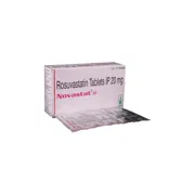 Novastat 20 Tablet Box/Carton + Blister Pack showing the Front face.