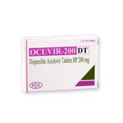 Ocuvir Dispersible Tablets 200 Mg Box/Carton showing the Front face.