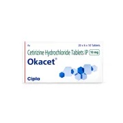 Okacet 10 Mg Tablet Box/Carton showing the Front face