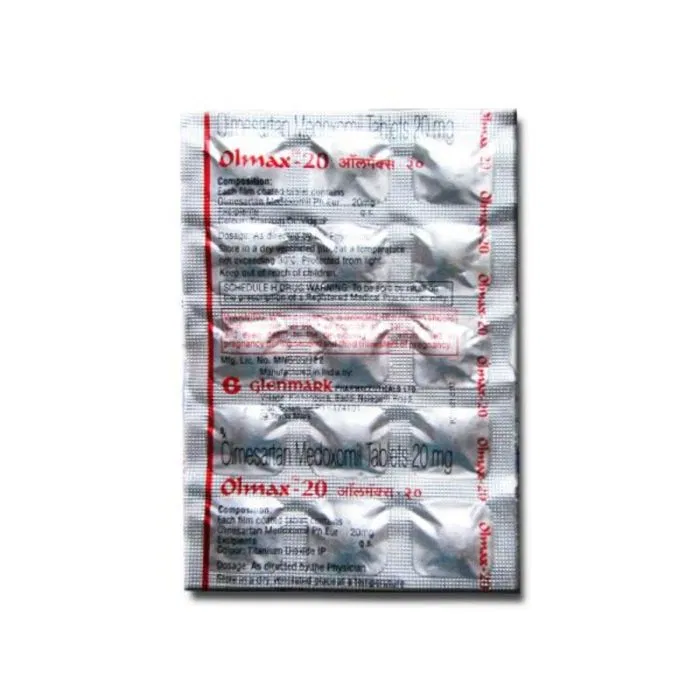 Olmax 20 Tablet Strip showing the Front face.