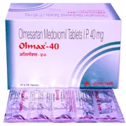 Olmax 40 Tablet Box/Carton + Blister Pack showing the Front face.