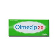 Olmecip 20 Tablet Box/Carton showing the Front face.