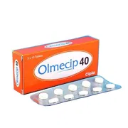 Olmecip 40 Mg Box/Carton + Blister Pack showing the Front face.
