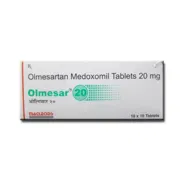 Olmesar 20 Tablet Box/Carton showing the Front face.