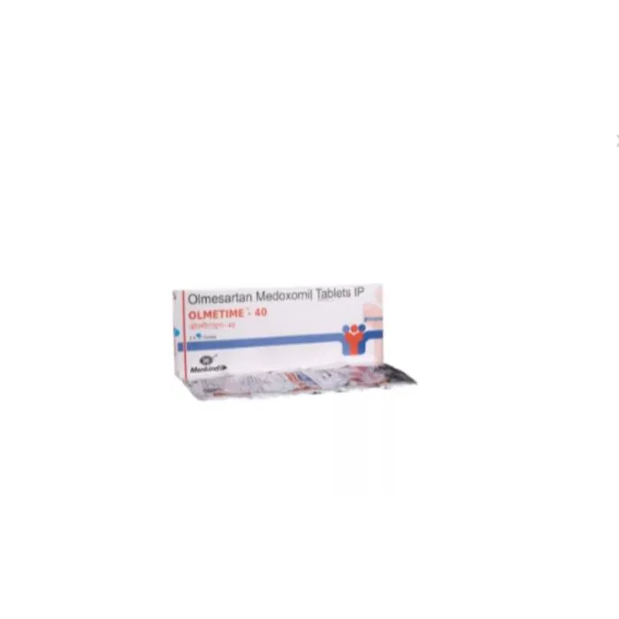 Olmetime 40 Tablet Box/Carton + Blister Pack showing the Front face.