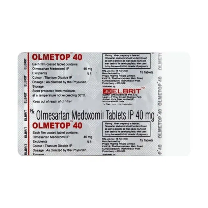 Olmetop 40 Tablet Blister Pack showing the Back face.