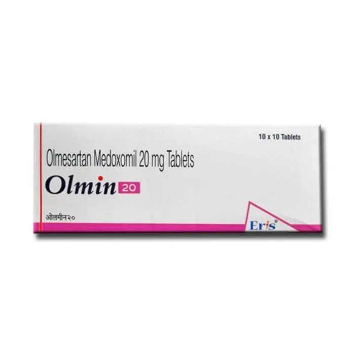 Olmin 20 Tablet Box/Carton showing the Front face.