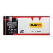 Olmy 20 Tablet Box/Carton showing the Front face.