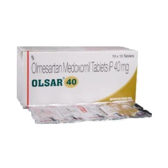 Olsar 40 Tablet Box/Carton + Blister Pack showing the Front face.