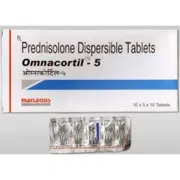 Omnacortil 5 Mg Tablet Box/Carton + Blister Pack showing the Front face.