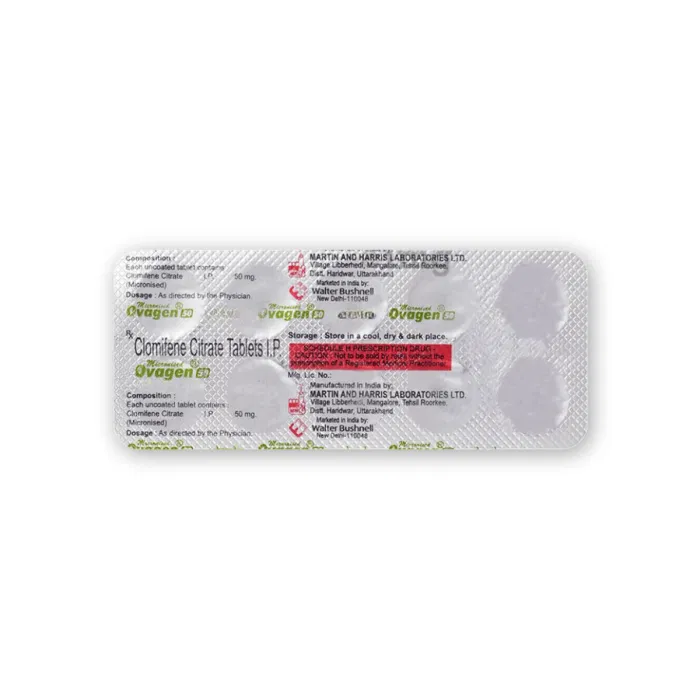 Ovagen 50 Mg Tablet Blister Pack Back View