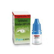 Paracain 5 ml eye drop Box/Carton + Eye Drops Bottle showing the Front face.