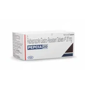Pepcia 20 Tablet Box/Carton showing the Front face.