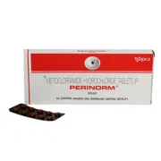 Perinorm 10 Mg Box/Carton + Blister Pack showing the Front face.
