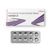 Pexopram 0.25 Mg Tablet Box/Carton + Blister Pack showing the Front face.