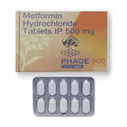 Phage 500 Mg Tablet Box/Carton + Blister Pack showing the Front face.