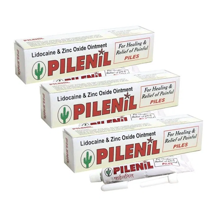 Pilenil Ointment Box/Carton + Tube showing the Front face.