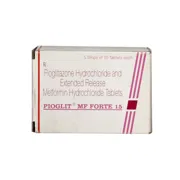 Pioglit MF Forte 15+850 Mg Box/Carton showing the Front face.