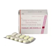 Pioglit MF Forte 15+850 Mg Box/Carton + Blister Pack showing the Front face.
