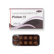 Piolee 15 Mg Tablet Box/Carton + Blister Pack showing the Front face.