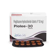 Piolee 30 Mg Tablet Box/Carton + Blister Pack showing the Front face.