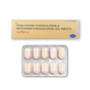Pioz MF 15 Mg Tablet SR Box/Carton + Blister Pack showing the Front and Back face.